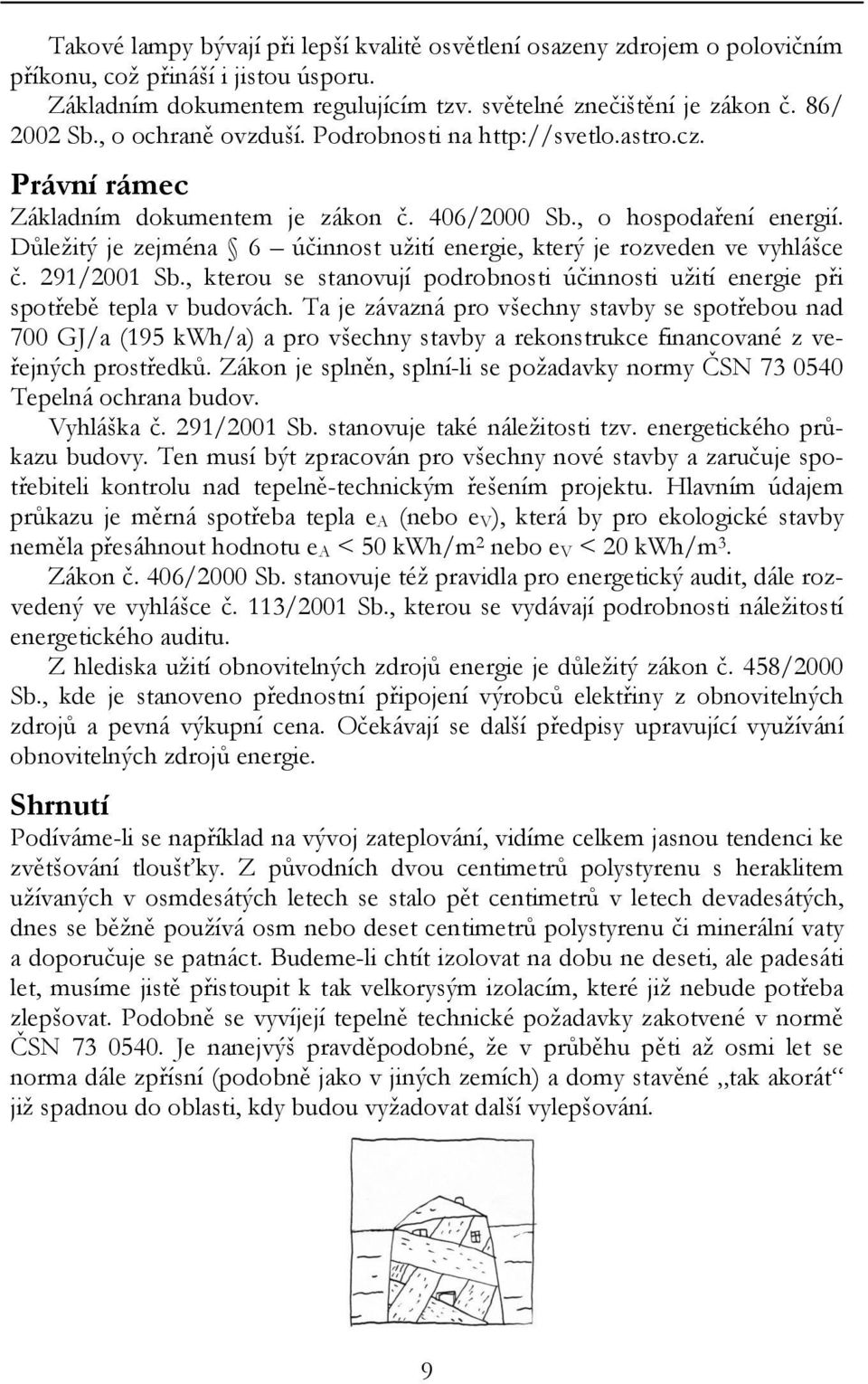 Důležitý je zejména 6 účinnost užití energie, který je rozveden ve vyhlášce č. 291/2001 Sb., kterou se stanovují podrobnosti účinnosti užití energie při spotřebě tepla v budovách.