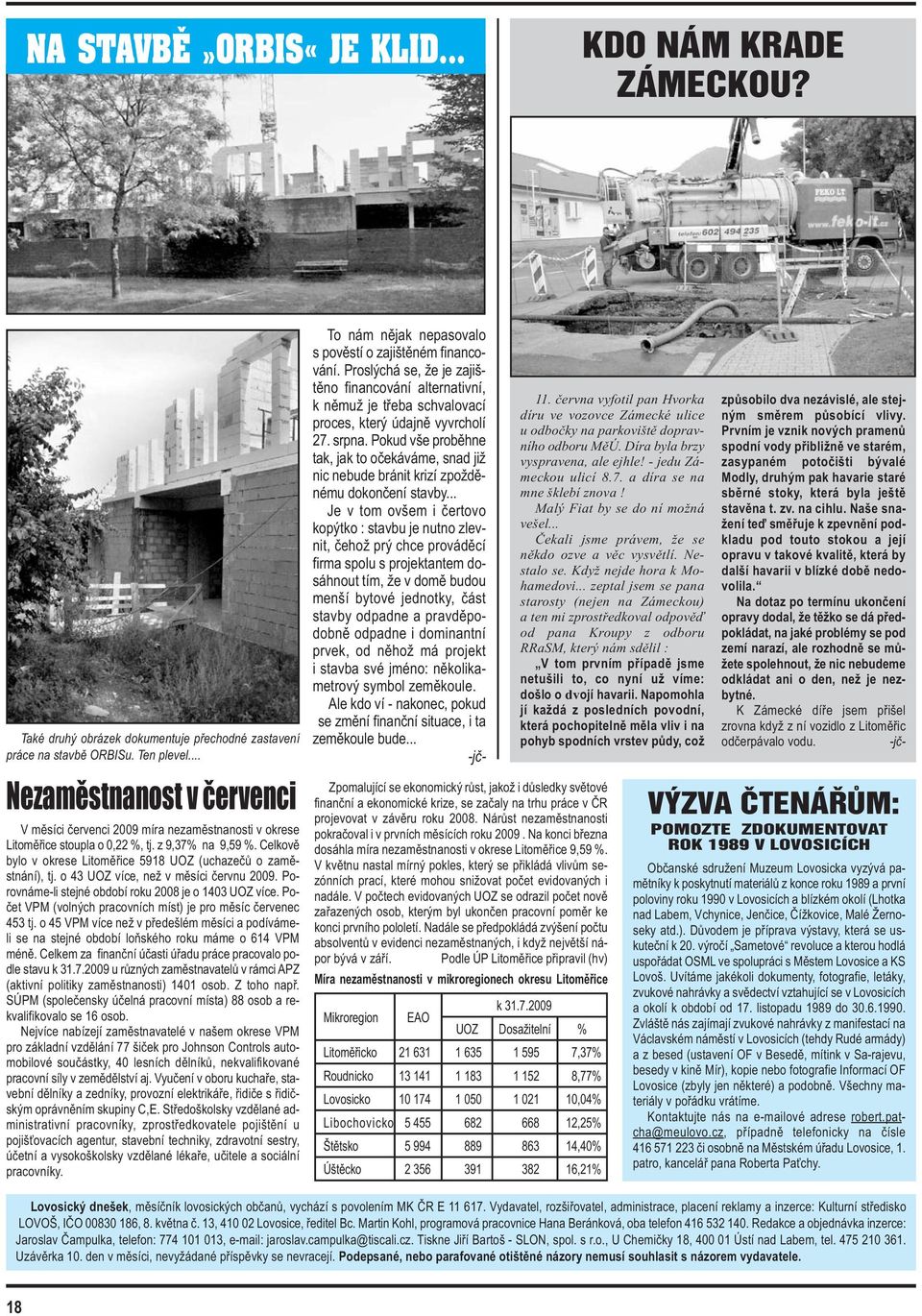 Celkově bylo v okrese Litoměřice 5918 UOZ (uchazečů o zaměstnání), tj. o 43 UOZ více, než v měsíci červnu 2009. Porovnáme-li stejné období roku 2008 je o 1403 UOZ více.