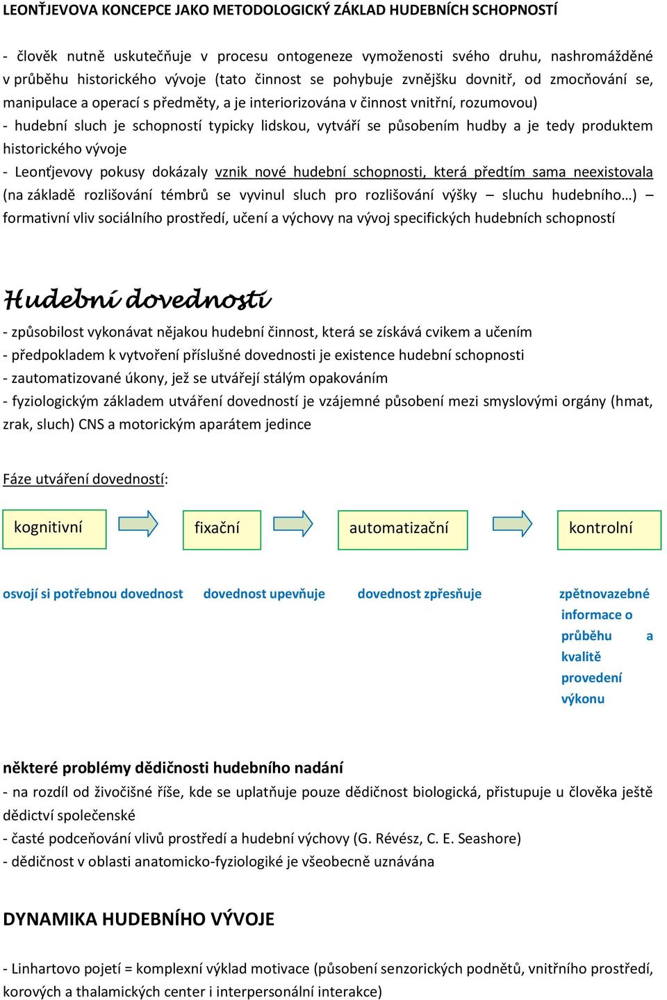 hudby a je tedy produktem historického vývoje - Leonťjevovy pokusy dokázaly vznik nové hudební schopnosti, která předtím sama neexistovala (na základě rozlišování témbrů se vyvinul sluch pro