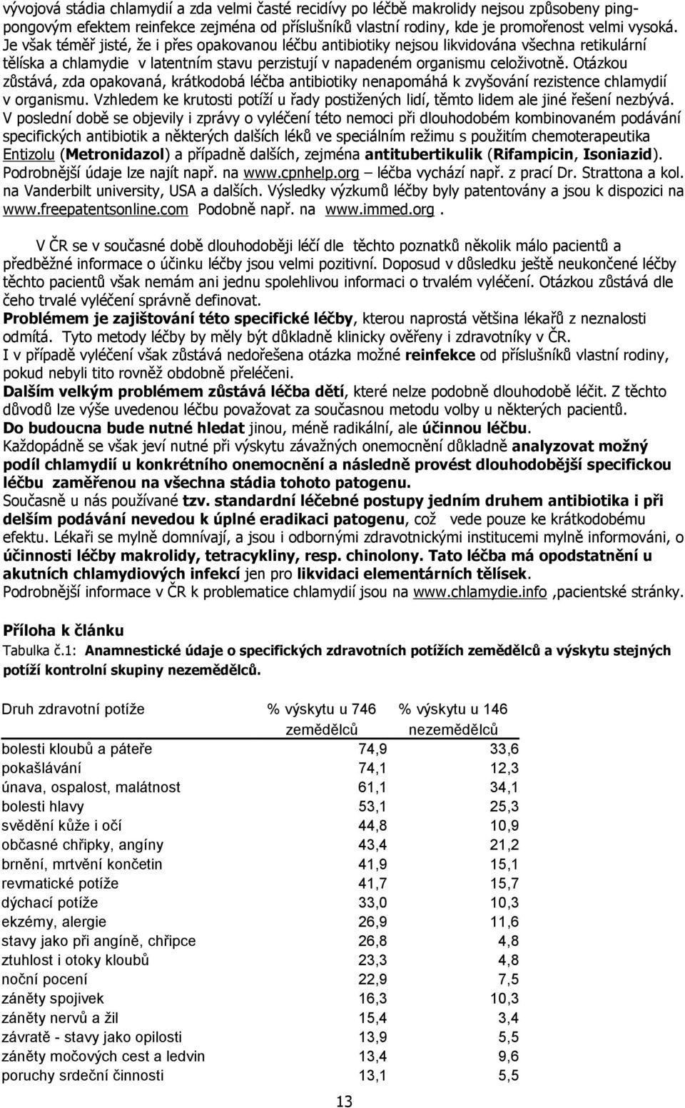 Otázkou zůstává, zda opakovaná, krátkodobá léčba antibiotiky nenapomáhá k zvyšování rezistence chlamydií v organismu.