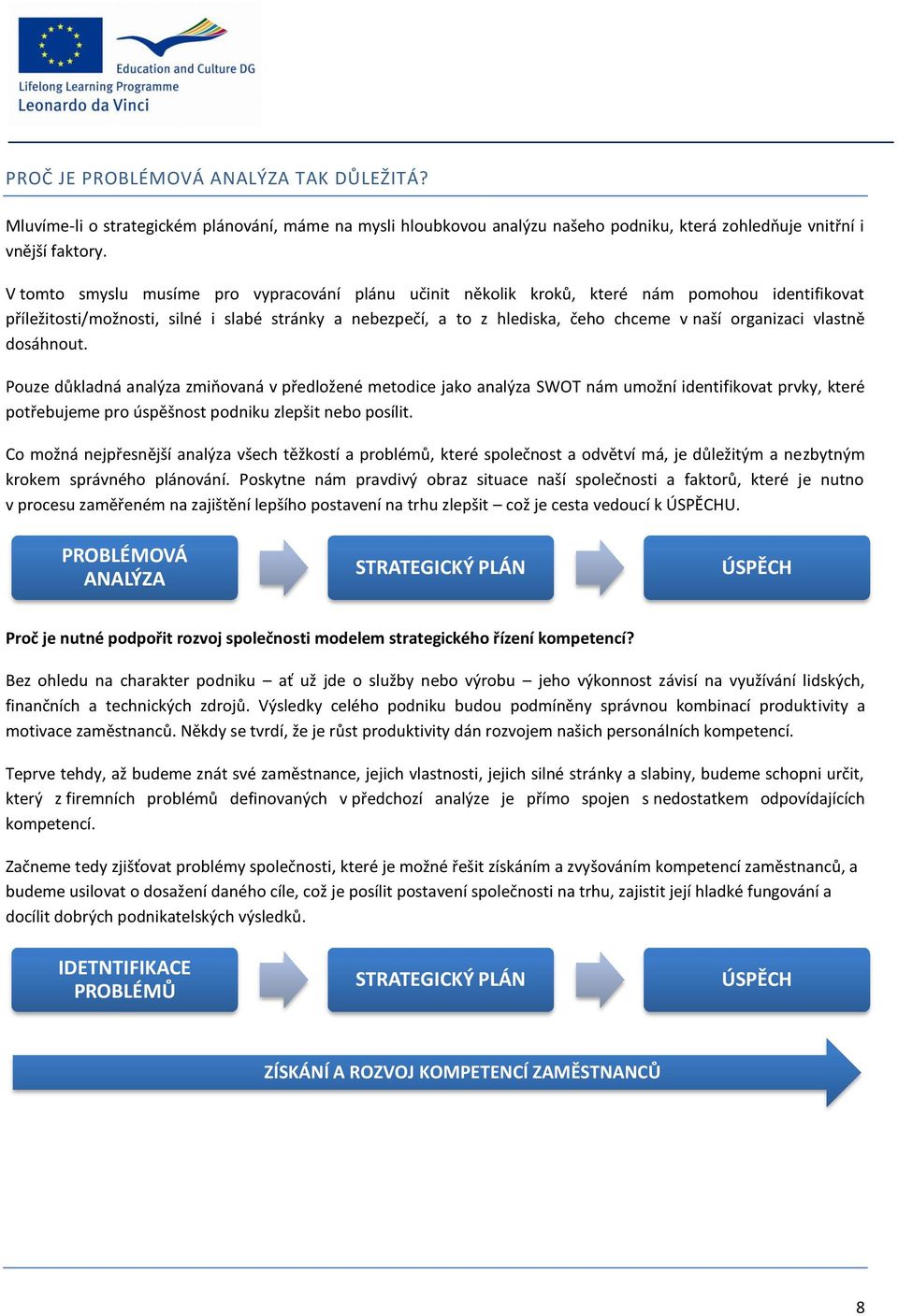 organizaci vlastně dosáhnout. Pouze důkladná analýza zmiňovaná v předložené metodice jako analýza SWOT nám umožní identifikovat prvky, které potřebujeme pro úspěšnost podniku zlepšit nebo posílit.