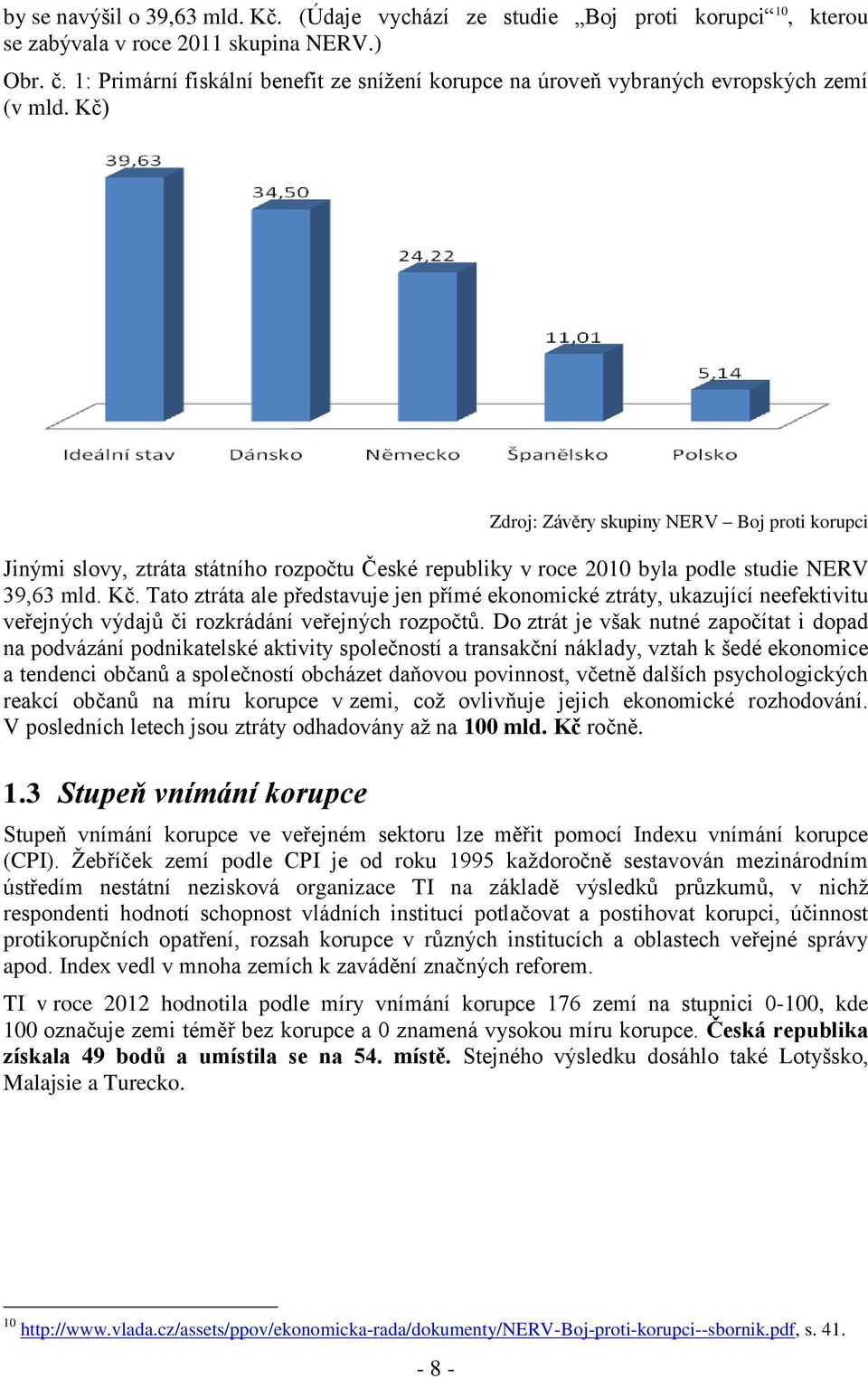 Kč) Zdroj: Závěry skupiny NERV Boj proti korupci Jinými slovy, ztráta státního rozpočtu České republiky v roce 2010 byla podle studie NERV 39,63 mld. Kč.