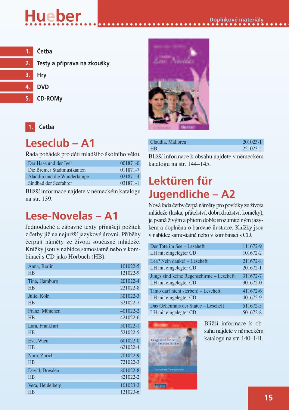 Lese-Novelas A1 Jednoduché a zábavné texty přinášejí požitek z četby již na nejnižší jazykové úrovni. Příběhy čerpají náměty ze života současné mládeže.