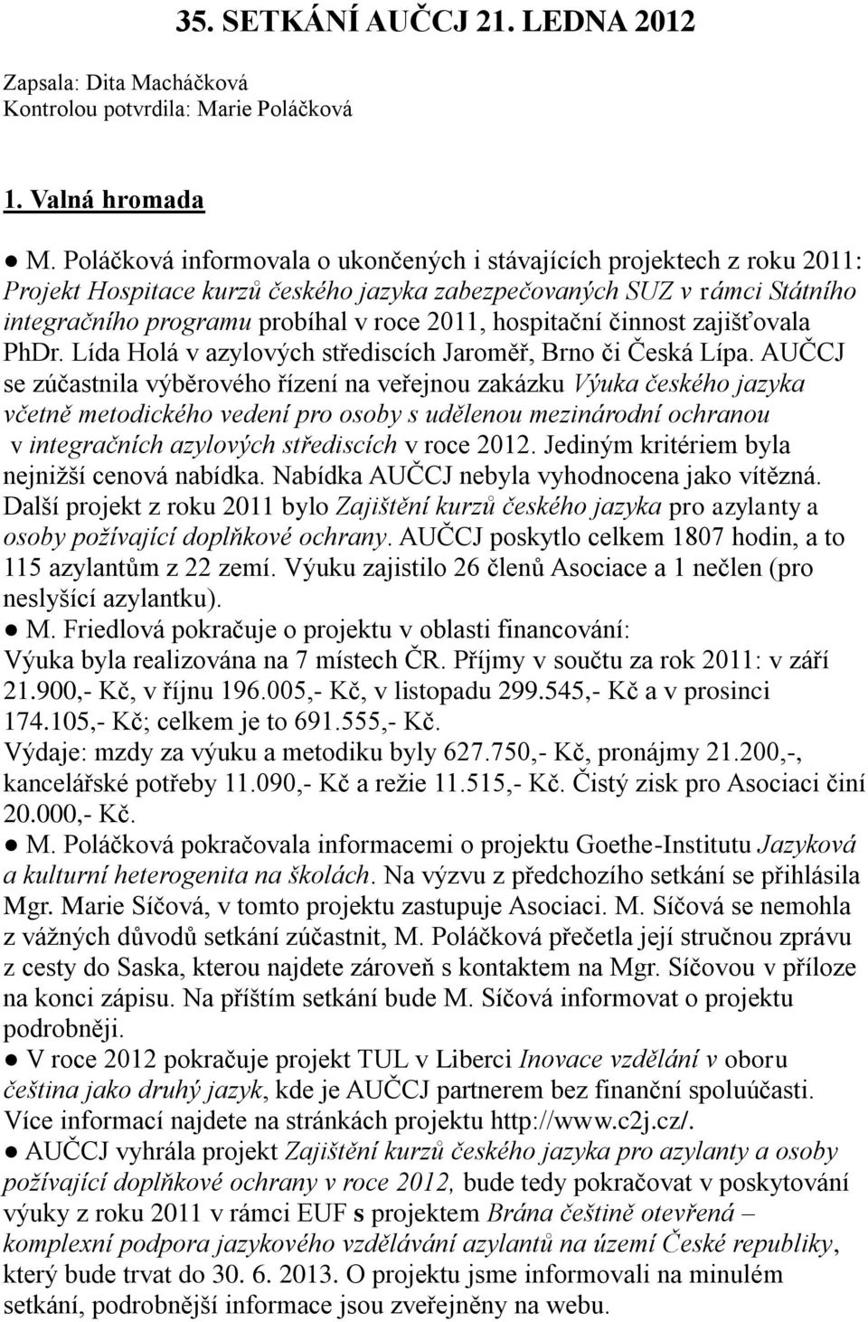 hospitační činnost zajišťovala PhDr. Lída Holá v azylových střediscích Jaroměř, Brno či Česká Lípa.