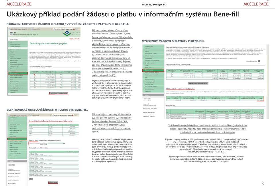 Poté se zobrazí náhled, v němž jsou zrekapitulovány faktury, které příjemce zahrnul do žádosti, a seznam přiložených dokladů (tj.