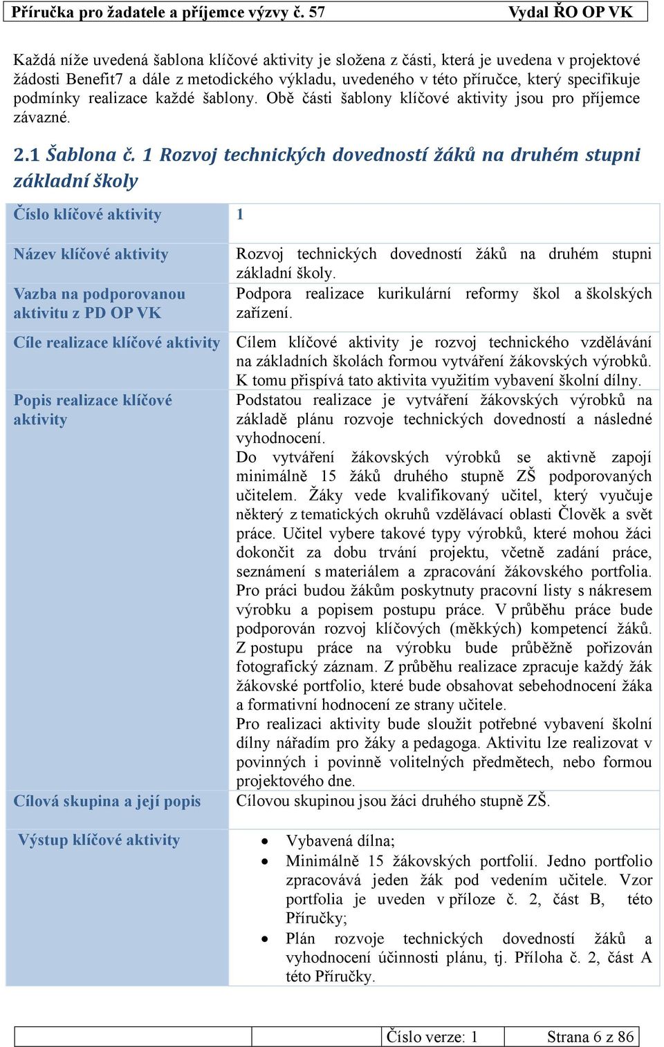 1 Rozvoj technických dovedností žáků na druhém stupni základní školy Číslo klíčové aktivity 1 Název klíčové aktivity Vazba na podporovanou aktivitu z PD OP VK Rozvoj technických dovedností žáků na