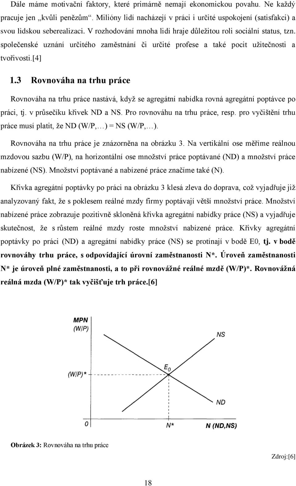 3 Rovnováha na trhu práce Rovnováha na trhu práce nastává, když se agregátní nabídka rovná agregátní poptávce po práci, tj. v průsečíku křivek ND a NS. Pro rovnováhu na trhu práce, resp.