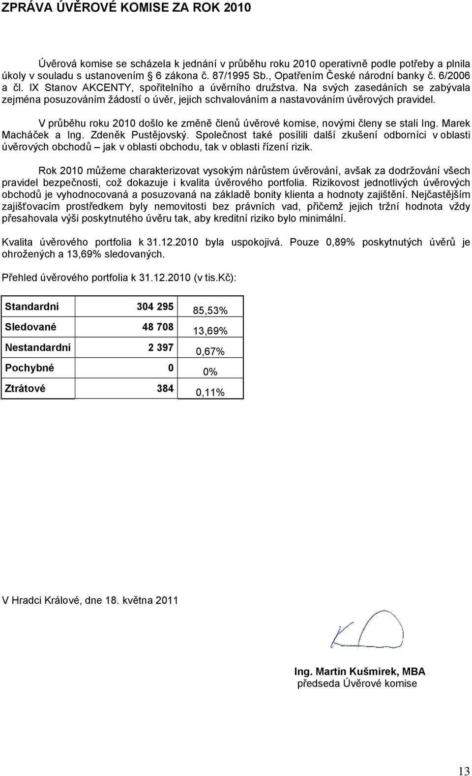 Na svých zasedáních se zabývala zejména posuzováním žádostí o úvěr, jejich schvalováním a nastavováním úvěrových pravidel.