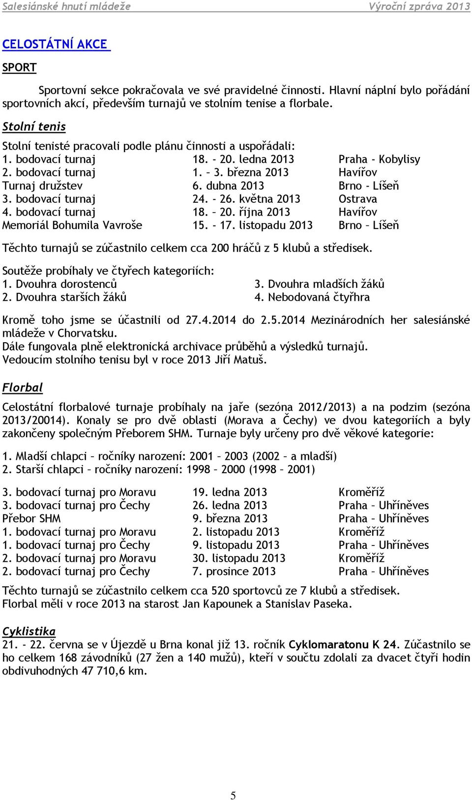 dubna 2013 Brno - Líšeň 3. bodovací turnaj 24. - 26. května 2013 Ostrava 4. bodovací turnaj 18. 20. října 2013 Havířov Memoriál Bohumila Vavroše 15. - 17.