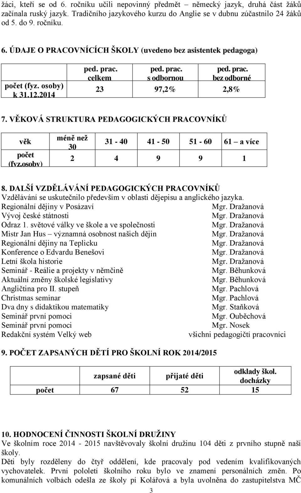 DALŠÍ VZDĚLÁVÁNÍ PEDAGOGICKÝCH PRACOVNÍKŮ Vzdělávání se uskutečnilo především v oblasti dějepisu a anglického jazyka. Regionální dějiny v Posázaví Vývoj české státnosti Odraz 1.