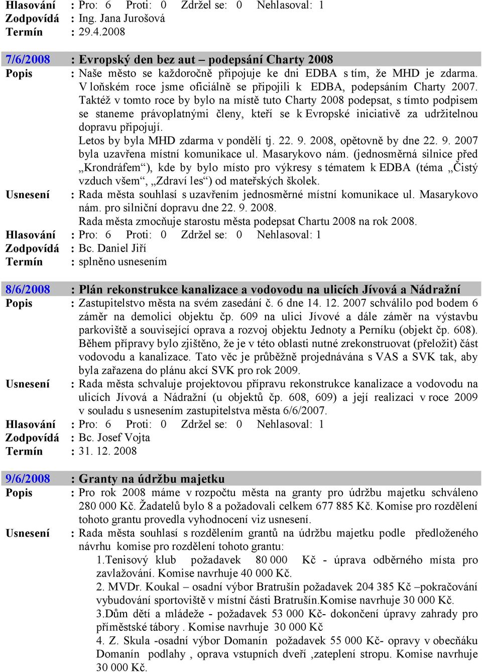 Taktéž v tomto roce by bylo na místě tuto Charty 2008 podepsat, s tímto podpisem se staneme právoplatnými členy, kteří se k Evropské iniciativě za udržitelnou dopravu připojují.