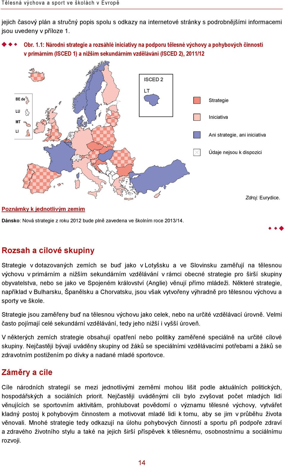 1: Národní strategie a rozsáhlé iniciativy na podporu tělesné výchovy a pohybových činností v primárním (ISCED 1) a nižším sekundárním vzdělávání (ISCED 2), 2011/12 ISCED 2 LT Strategie Iniciativa