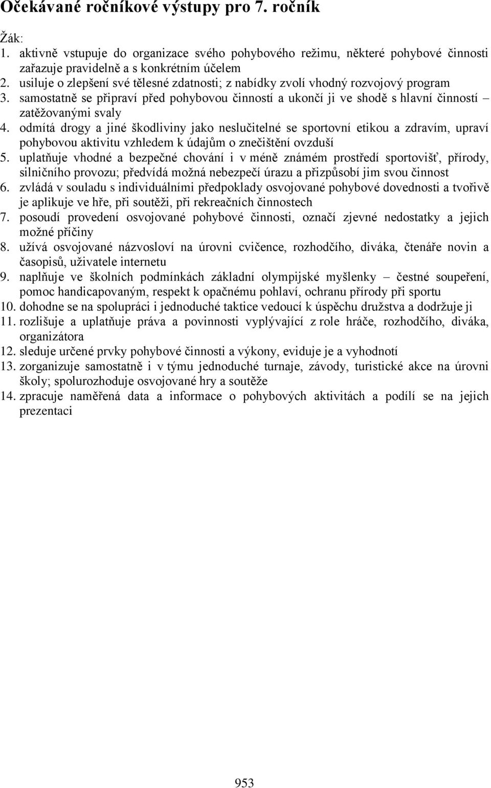 odmítá drogy a jiné škodliviny jako neslučitelné se sportovní etikou a zdravím, upraví pohybovou aktivitu vzhledem k údajům o znečištění ovzduší 5.