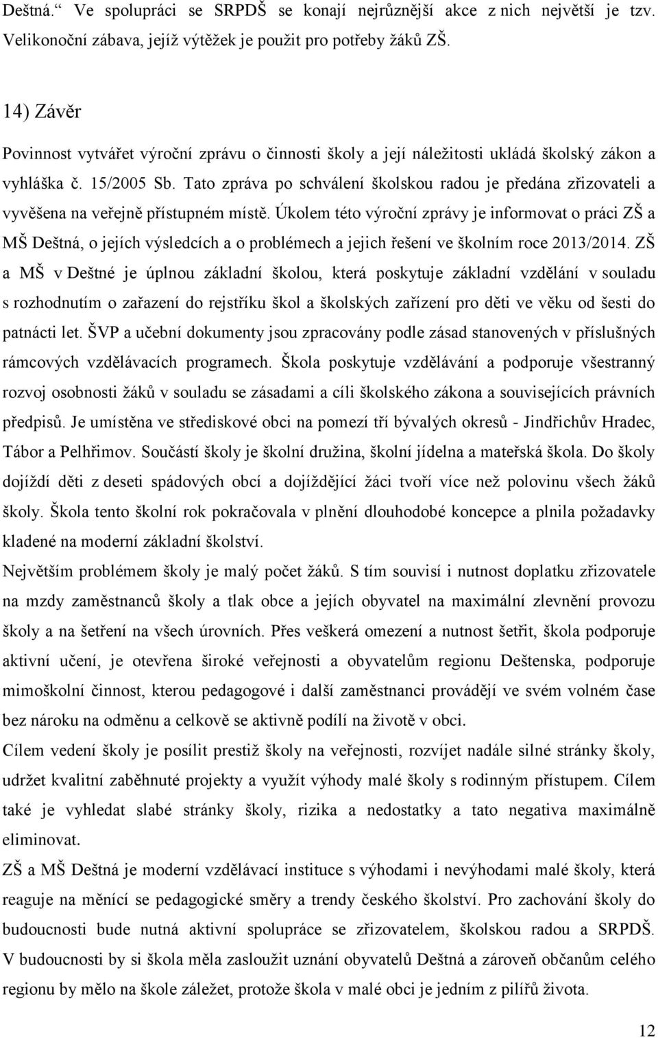 Tato zpráva po schválení školskou radou je předána zřizovateli a vyvěšena na veřejně přístupném místě.