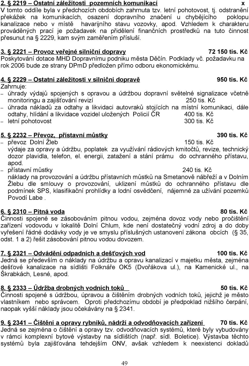 Vzhledem k charakteru prováděných prací je požadavek na přidělení finančních prostředků na tuto činnost přesunut na 2229, kam svým zaměřením přísluší. 3.