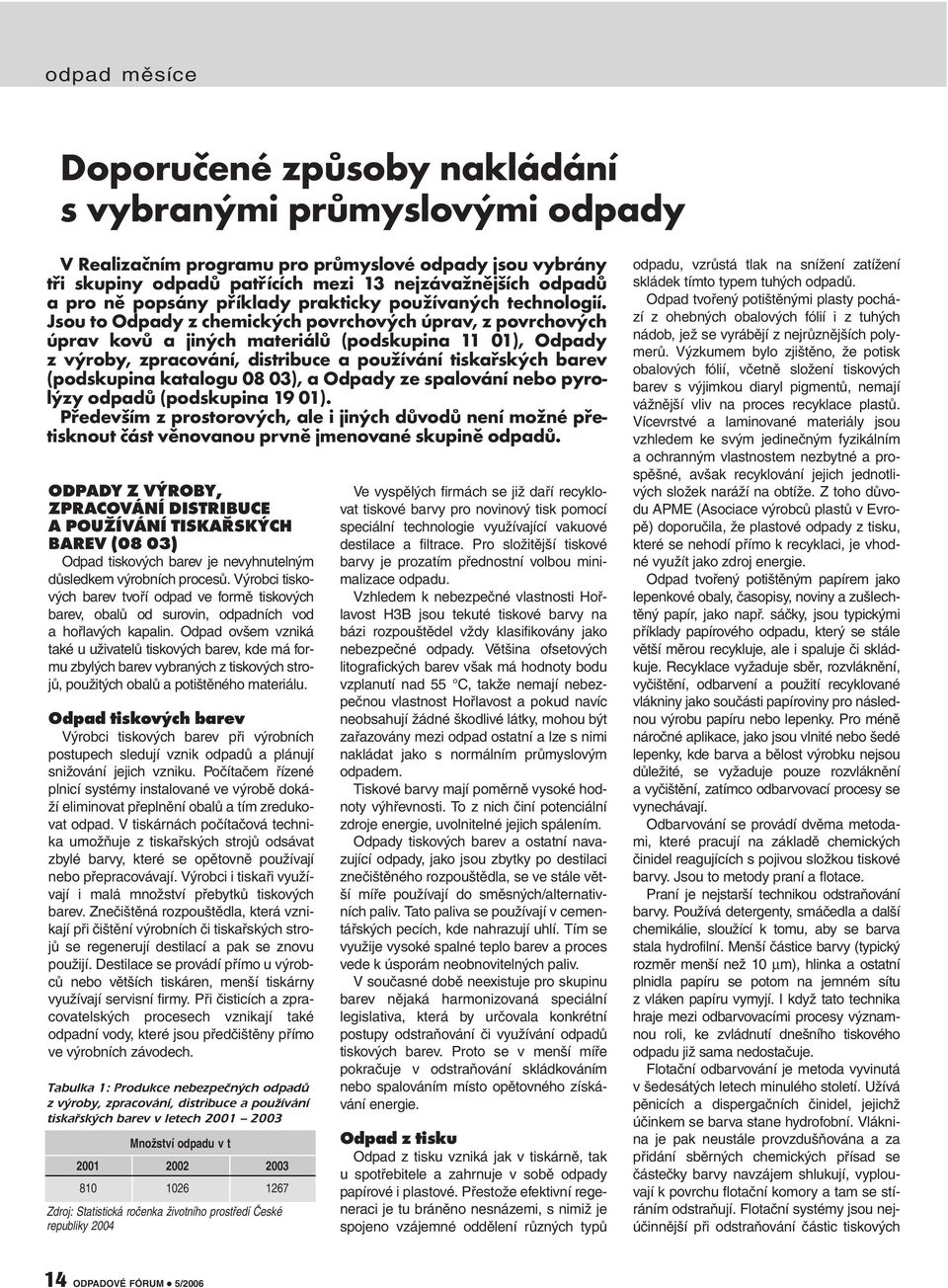 Jsou to Odpady z chemických povrchových úprav, z povrchových úprav kovů a jiných materiálů (podskupina 11 01), Odpady z výroby, zpracování, distribuce a používání tiskařských barev (podskupina