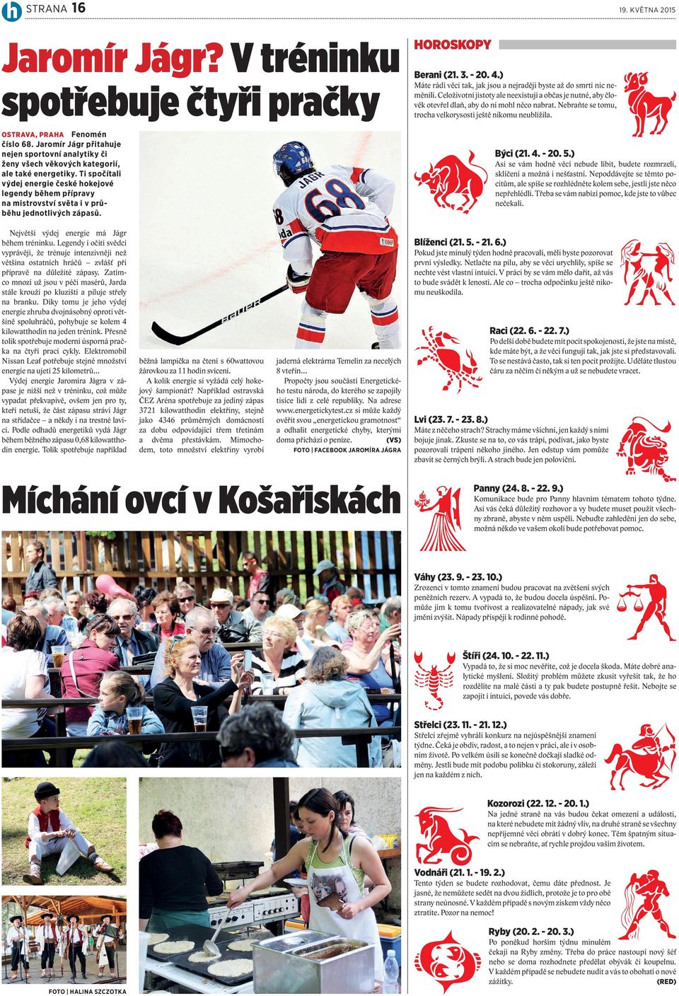 Ti spočítali výdej energie české hokejové legendy během přípravy na mistrovství světa i v průběhu jednotlivých zápasů. HOROSKOPY Berani (21. 3. - 20. 4.