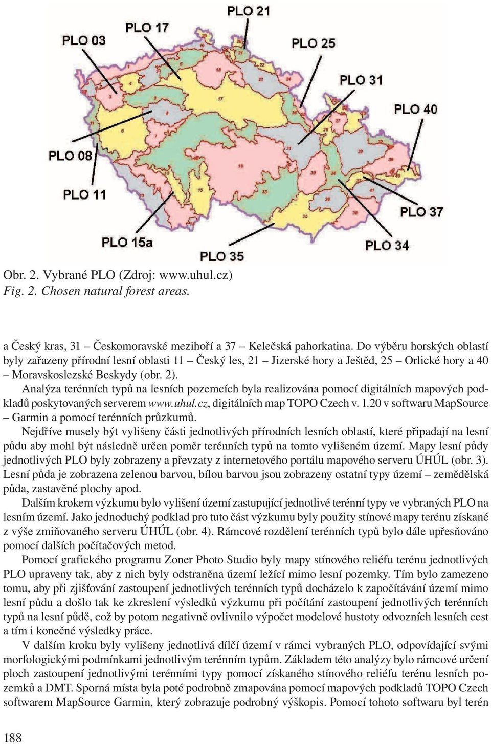 Analýza terénních typů na lesních pozemcích byla realizována pomocí digitálních mapových podkladů poskytovaných serverem www.uhul.cz, digitálních map TOPO Czech v. 1.