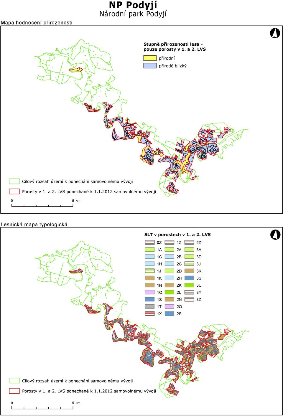 LVS ponechané k 1.1.2012 samovolnému vývoji 0 5 km SLT v porostech v 1. a 2.
