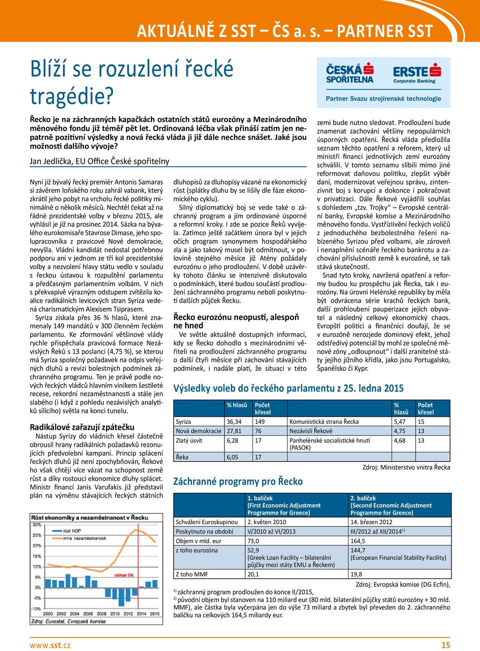 Jan Jedlička, EU Office České spořitelny Nyní již bývalý řecký premiér Antonis Samaras si závěrem loňského roku zahrál vabank, který zkrátil jeho pobyt na vrcholu řecké politiky minimálně o několik
