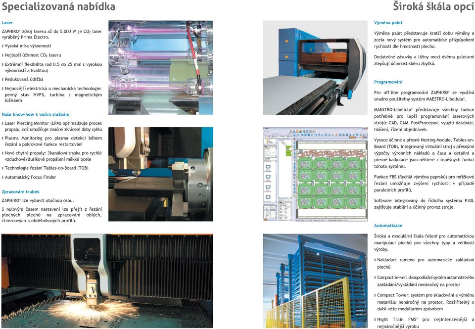 HVPS, turbína s magnetick m lo iskem Na e know-how k va im slu bám Laser Piercing Monitor (LPM) optimalizuje proces propalu, co umo uje zna né zkrácení doby cyklu Plasma Monitoring pro plasma detekci