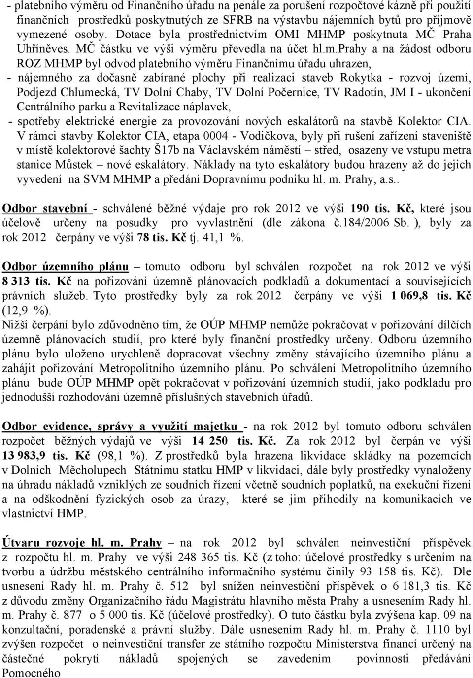 OMI MHMP poskytnuta MČ Praha Uhříněves. MČ částku ve výši výmě