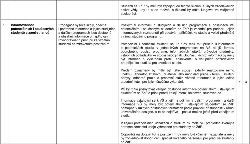 naplňování rovnoprávného přístupu ke vzdělání studentů se zdravotním postižením.