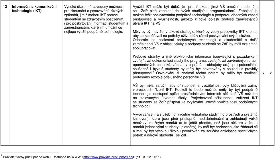 Využití IKT může být důležitým prostředkem, jímž VŠ umožní studentům se ZdP plné zapojení do svých studijních programů/oborů.