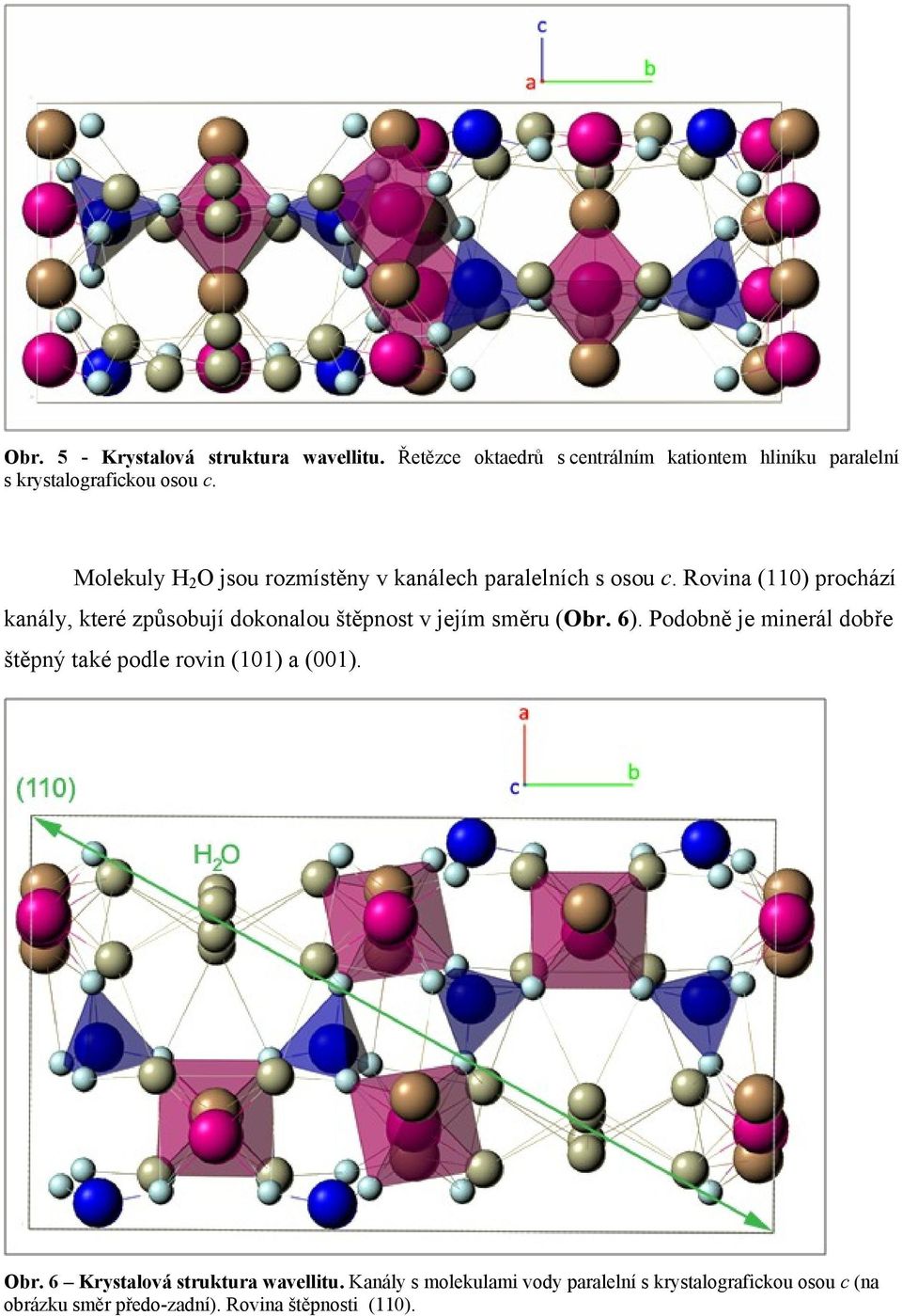 Molekuly H 2 O jsou rozmístěny v kanálech paralelních s osou c.