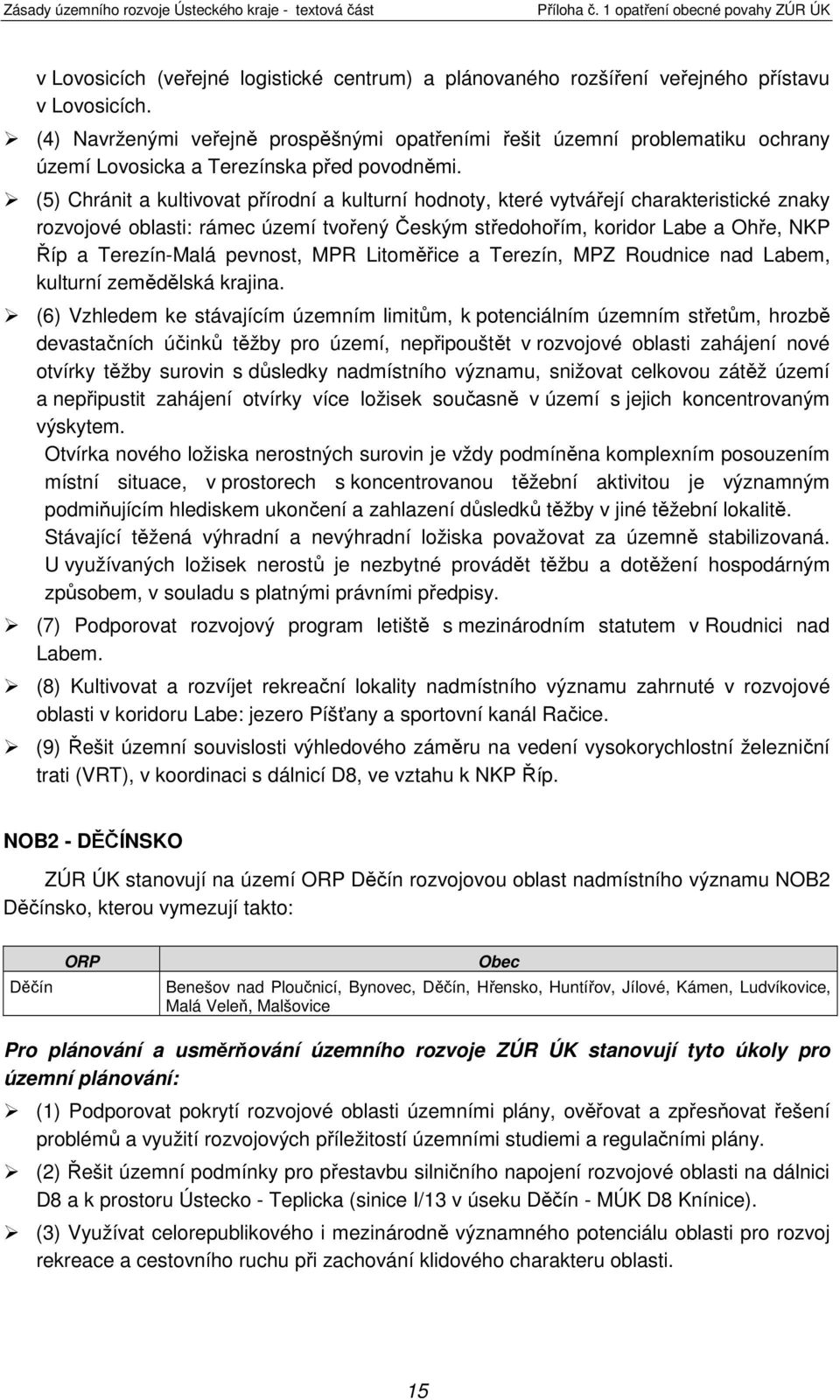 (5) Chránit a kultivovat přírodní a kulturní hodnoty, které vytvářejí charakteristické znaky rozvojové oblasti: rámec území tvořený Českým středohořím, koridor Labe a Ohře, NKP Říp a Terezín-Malá