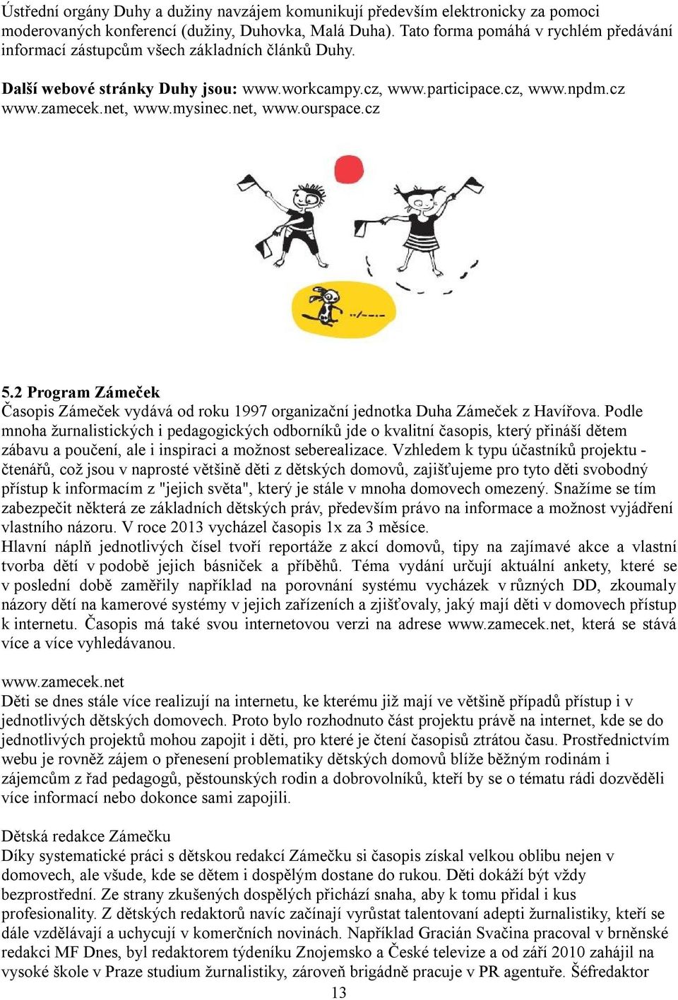 net, www.ourspace.cz 5.2 Program Zámeček Časopis Zámeček vydává od roku 1997 organizační jednotka Duha Zámeček z Havířova.