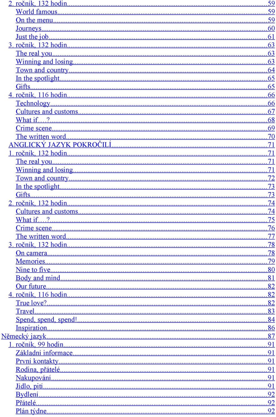 ročník, 132 hodin... 71 The real you... 71 Winning and losing... 71 Town and country... 72 In the spotlight... 73 Gifts... 73 2. ročník, 132 hodin... 74 Cultures and customs... 74 What if.