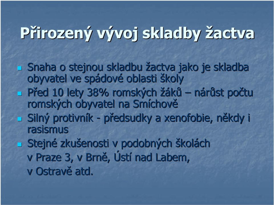 romských obyvatel na Smíchov chově Silný protivník - předsudky a xenofobie, někdy n i