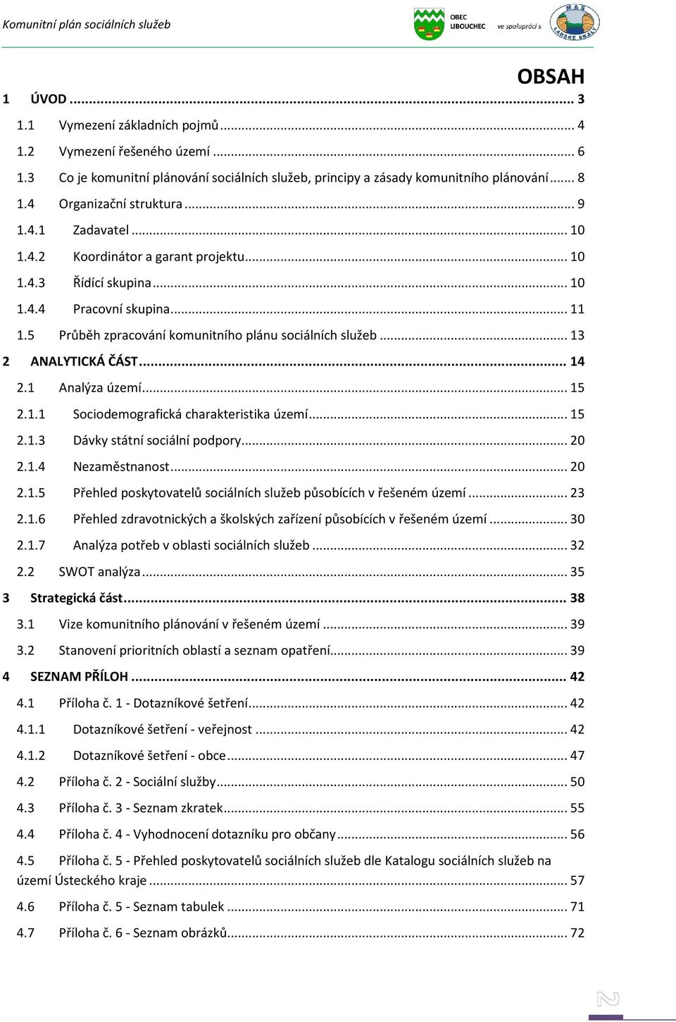 Analýza území... 5 2.. Sociodemografická charakteristika území... 5 2..3 Dávky státní sociální podpory... 20 2..4 Nezaměstnanost... 20 2..5 Přehled poskytovatelů sociálních služeb působících v řešeném území.