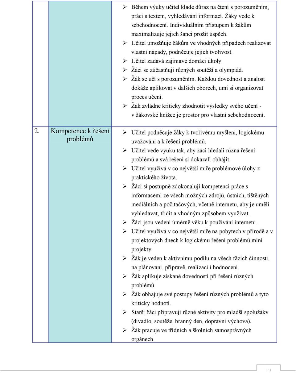 Žák se učí s porozuměním. Každou dovednost a znalost dokáže aplikovat v dalších oborech, umí si organizovat proces učení.