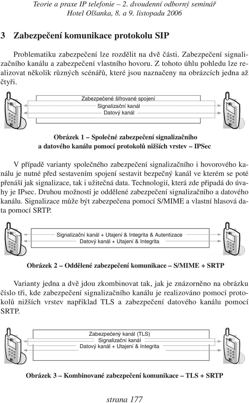 Zabezpečené šifrované spojení Signalizační kanál Datový kanál Obrázek 1 Společné zabezpečení signalizačního a datového kanálu pomocí protokolů nižších vrstev IPSec V případě varianty společného