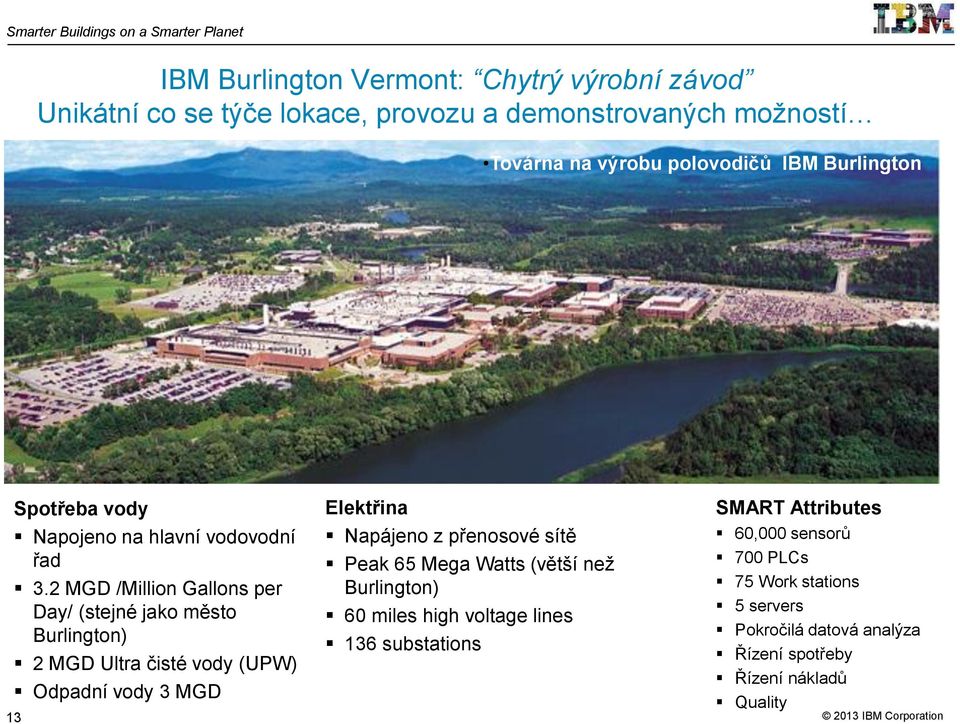 2 MGD /Million Gallons per Day/ (stejné jako město Burlington) 2 MGD Ultra čisté vody (UPW) Odpadní vody 3 MGD 13 Elektřina Napájeno z