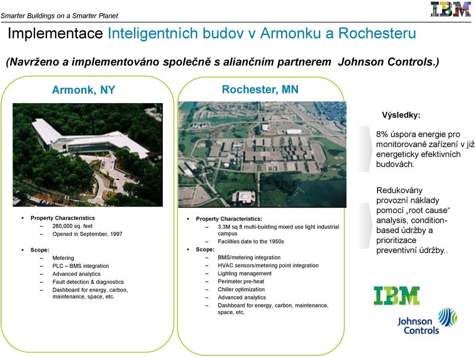 feet Opened in September, 1997 Scope: Metering PLC BMS integration Advanced analytics Fault detection & diagnostics Dashboard for energy, carbon, maintenance, space, etc. Property Characteristics: 3.