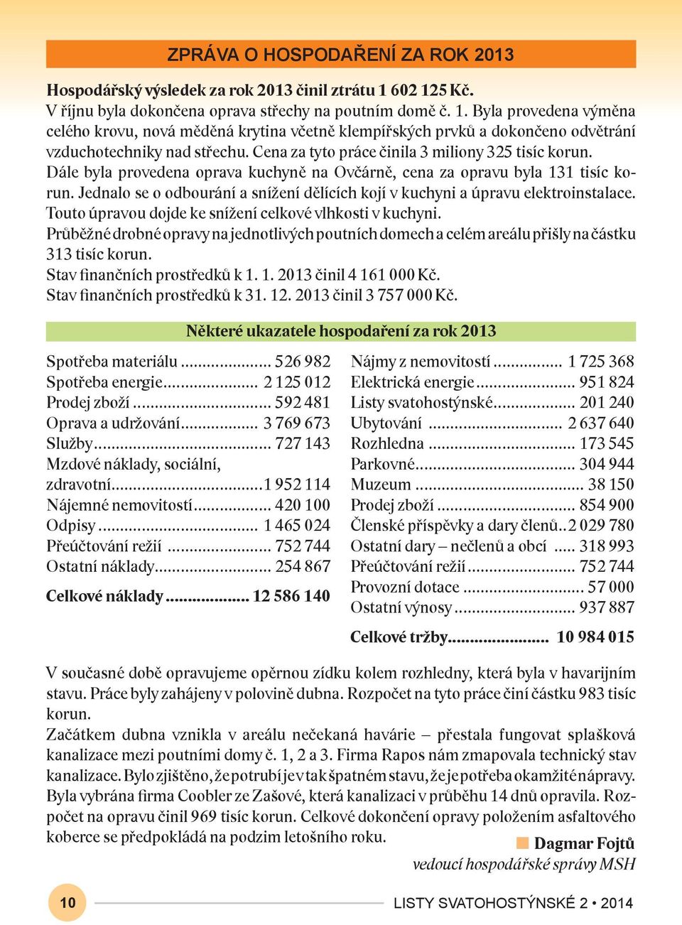 Cena za tyto práce činila 3 miliony 325 tisíc korun. Dále byla provedena oprava kuchyně na Ovčárně, cena za opravu byla 131 tisíc korun.