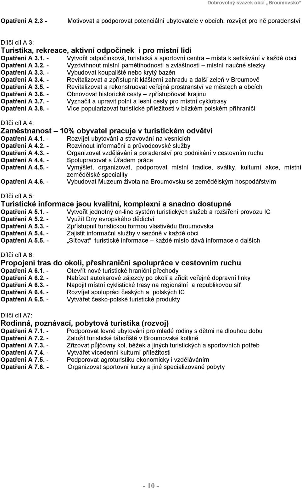 4. - Revitalizovat a zpřístupnit klášterní zahradu a další zeleň v Broumově Opatření A 3.5. - Revitalizovat a rekonstruovat veřejná prostranství ve městech a obcích Opatření A 3.6.