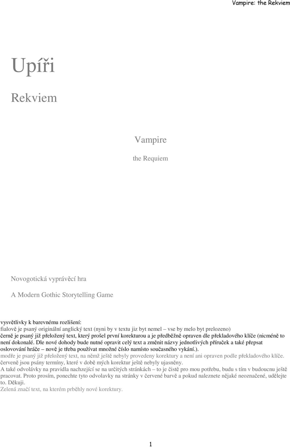 Dle nové dohody bude nutné opravit celý text a změnit názvy jednotlivých příruček a také přepsat oslovování hráče nově je třeba používat množné číslo namísto současného vykání.).