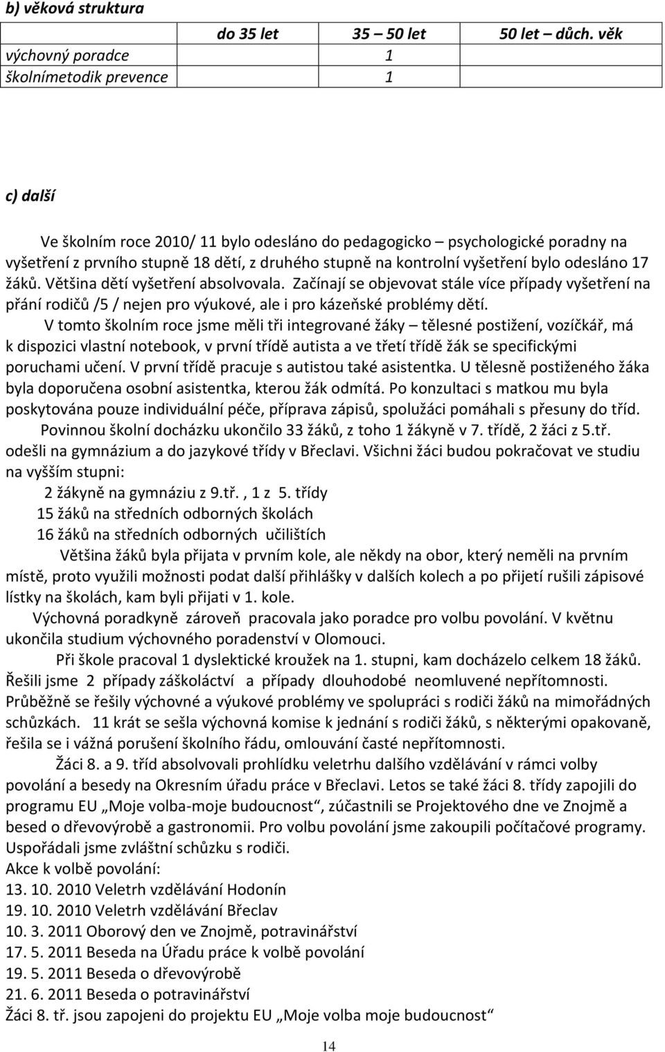 kontrolní vyšetření bylo odesláno 17 žáků. Většina dětí vyšetření absolvovala.