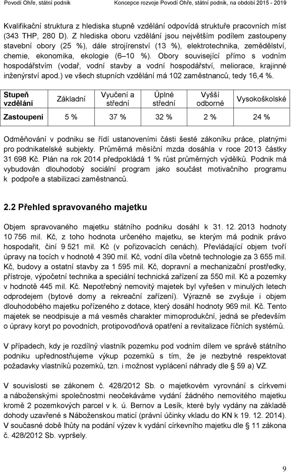 Obory související přímo s vodním hospodářstvím (vodař, vodní stavby a vodní hospodářství, meliorace, krajinné inženýrství apod.) ve všech stupních vzdělání má 102 zaměstnanců, tedy 16,4 %.