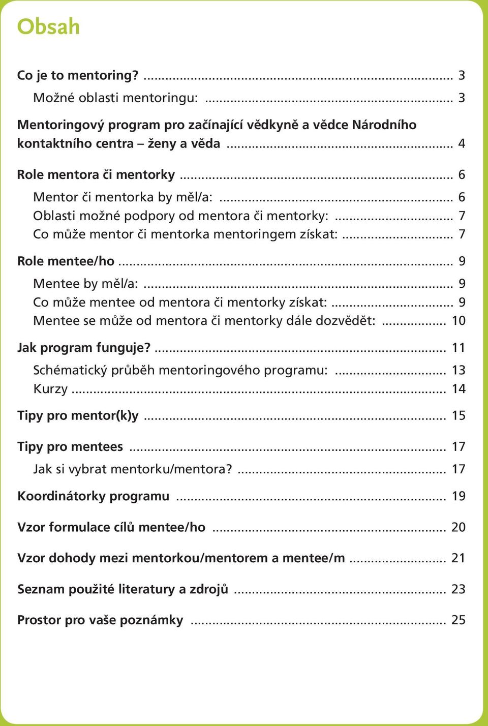 možné podpory od mentora či mentorky: 7 Co může mentor či mentorka mentoringem získat: 7 Role mentee/ho 9 Mentee by měl/a: 9 Co může mentee od mentora či mentorky získat: 9 Mentee se může od