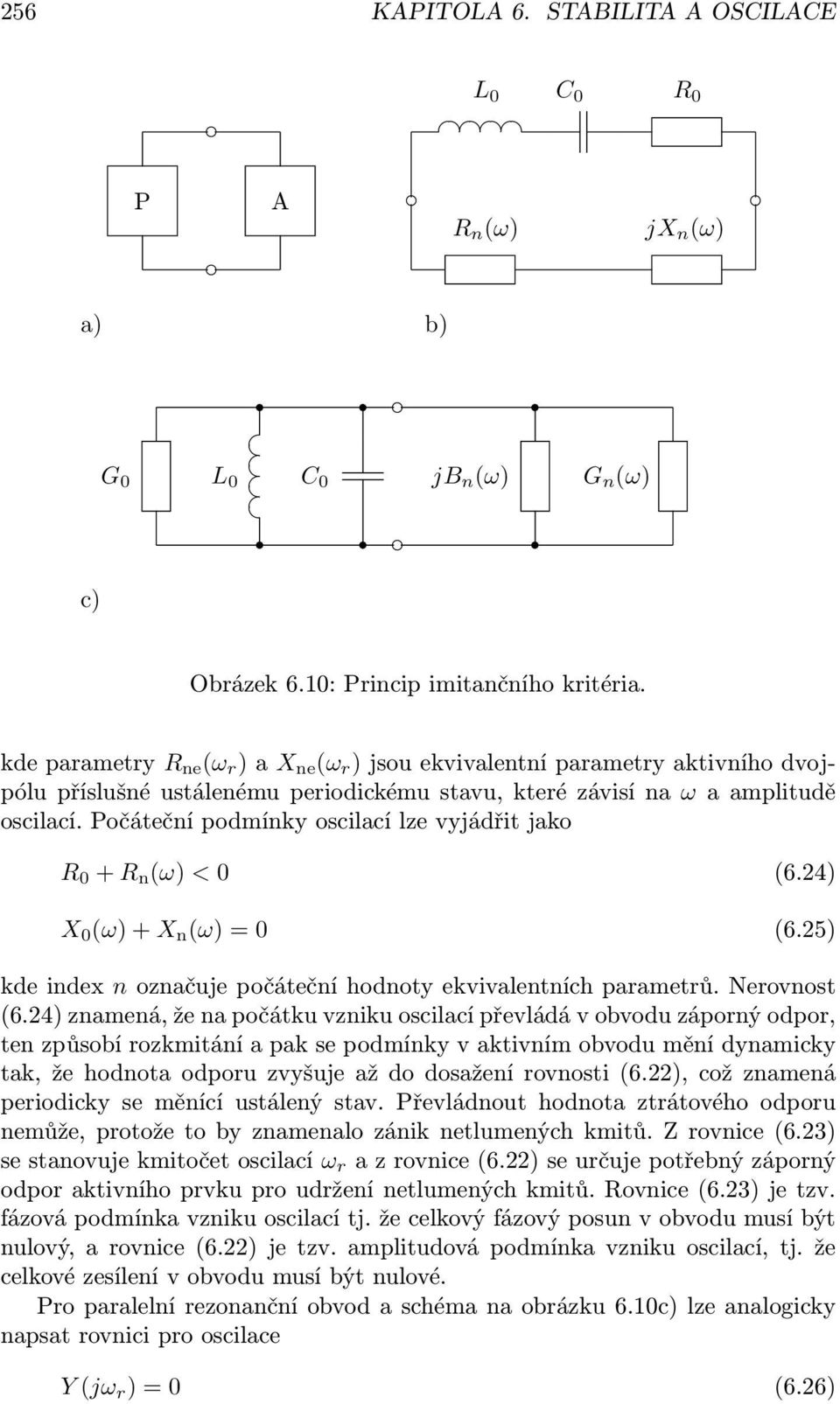 Počáteční podmínky oscilací lze vyjádřit jako R 0 + R n (ω) < 0 (6.24) X 0 (ω) + X n (ω) = 0 (6.25) kde index n označuje počáteční hodnoty ekvivalentních parametrů. Nerovnost (6.