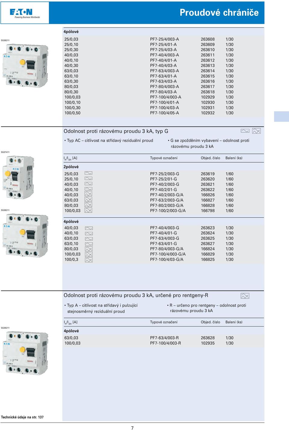 PF7-80/4/003-A 263617 1/30 PF7-80/4/03-A 263618 1/30 PF7-100/4/003-A 102929 1/30 PF7-100/4/01-A 102930 1/30 PF7-100/4/03-A 102931 1/30 PF7-100/4/05-A 102932 1/30 Odolnost proti rázovému proudu 3 ka,