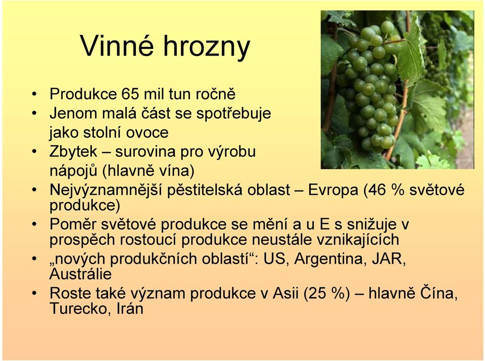 světové produkce se mění a u E s snižuje v prospěch rostoucí produkce neustále vznikajících nových