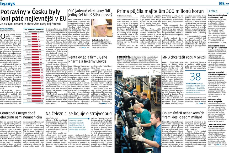 Litvou. Ceny potravin v tuzemsku byly o pětinu nižší, než činí průměr ze všech 27 členských zemí EU, uvádí Eurostat, který údaje spočítal na základě parity kupní síly.