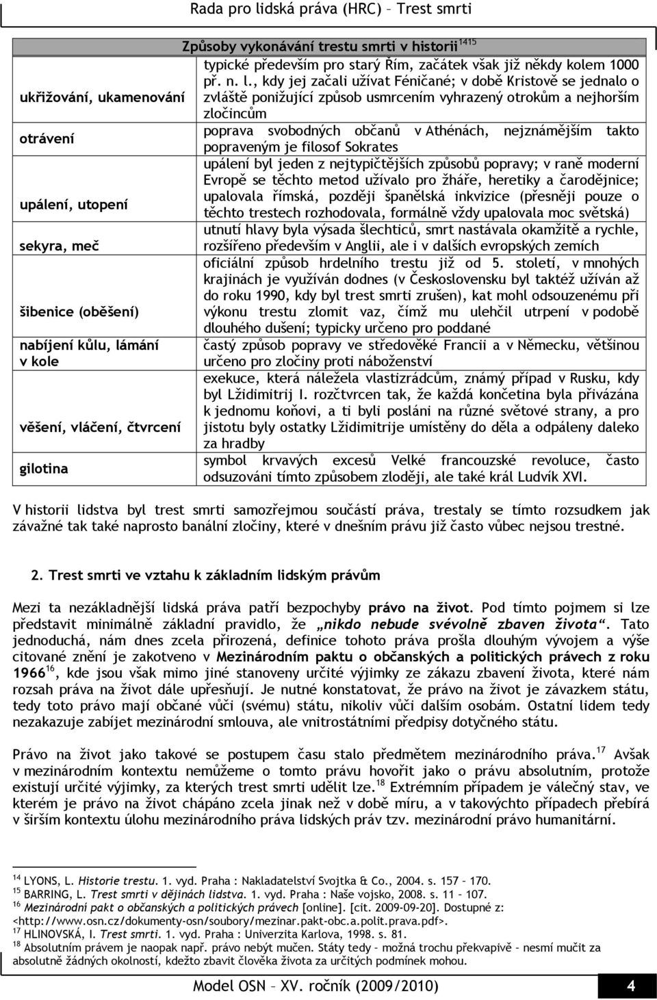 Athénách, nejznámějším takto otrávení popraveným je filosof Sokrates upálení byl jeden z nejtypičtějších způsobů popravy; v raně moderní Evropě se těchto metod užívalo pro žháře, heretiky a