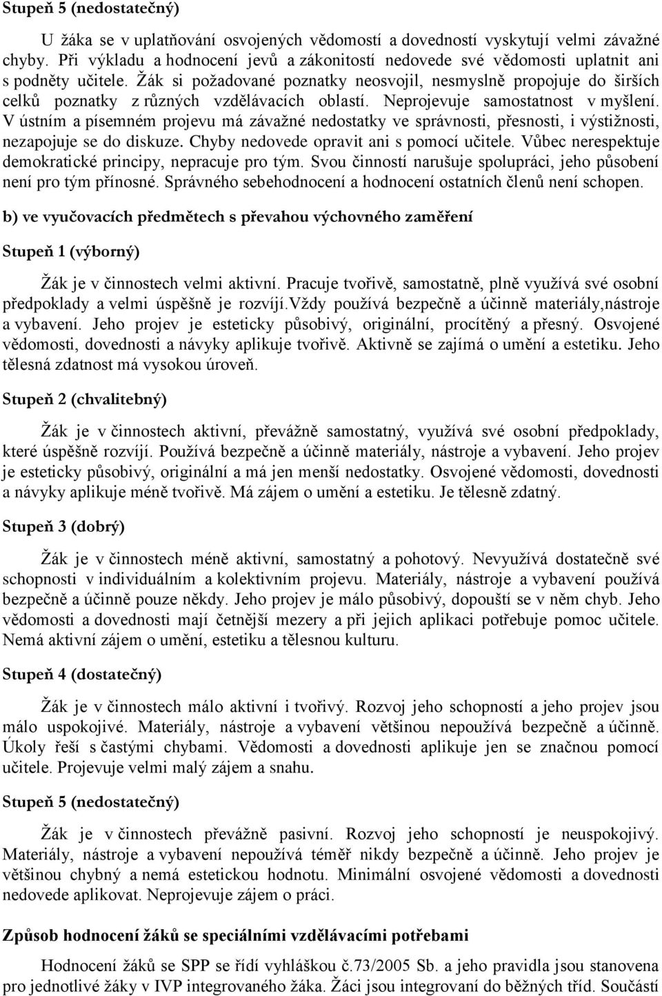 Žák si požadované poznatky neosvojil, nesmyslně propojuje do širších celků poznatky z různých vzdělávacích oblastí. Neprojevuje samostatnost v myšlení.